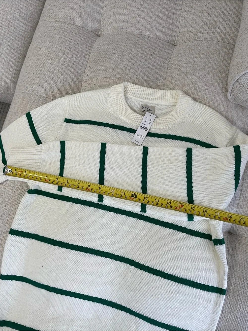 NWT J.Crew Heritage 100% Cotton Crewneck Sweater Ivory Jungle Green Stripe $118